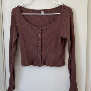 Uniqlo Long-sleeve Button Down Crop - M - Brown